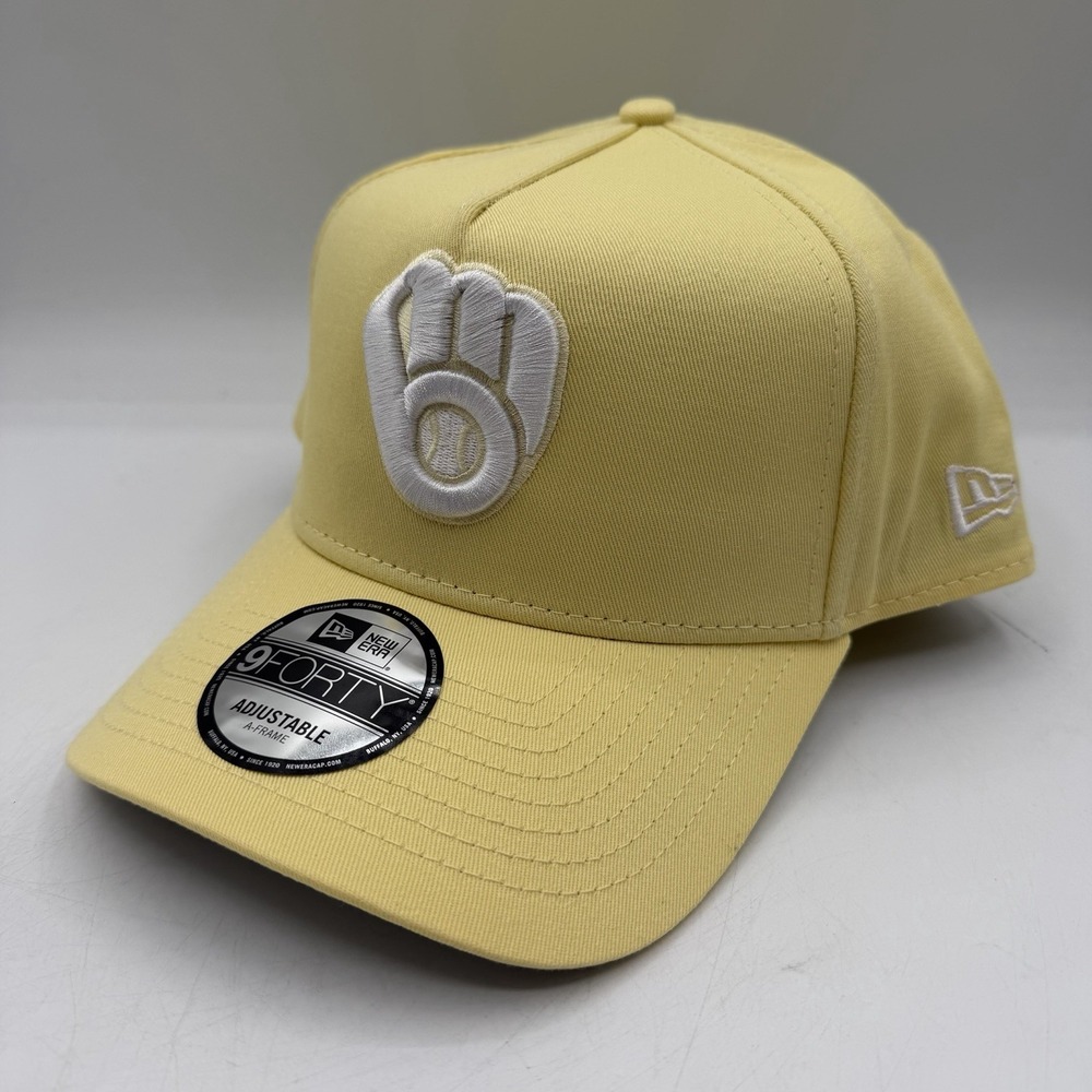 New Era 9Forty Milwaukee Brewers Hat Cap A-Frame Snapback Soft Yellow Adjustable